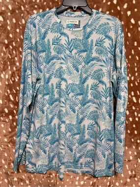 Magellan Outdoors Teal Leaf-Print Long Sleeve Dri-Fit Shirt